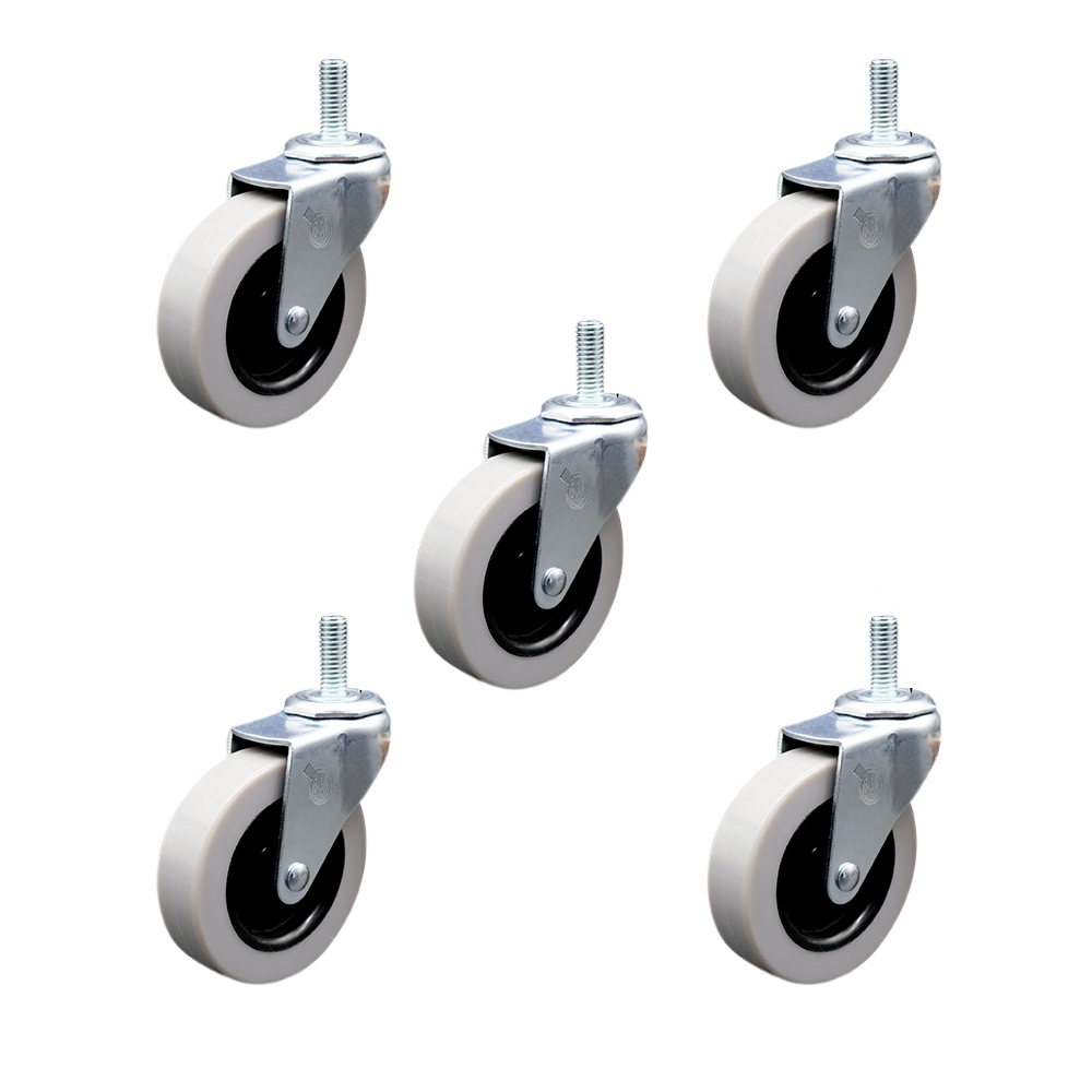 3 Inch Swivel Thermoplastic Rubber Caster Wheels and 8 mm - 1.25 TPI x 1.5 Inch Threaded Stem Casters - 550 lbs. Total Capacity - Set of 5 - Service Caster Brand — photo 1