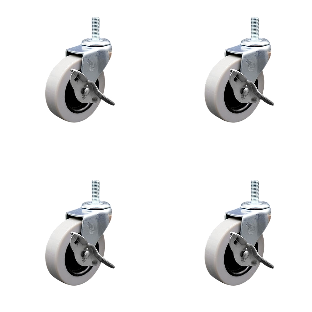 3 Inch Swivel Thermoplastic Rubber Caster Wheels and 1/2 Inch - 13 TPI x 1.5 Inch Threaded Stem Caster and Brake - 440 lbs. Total Capacity - Set of 4 - Service Caster Brand — photo 1