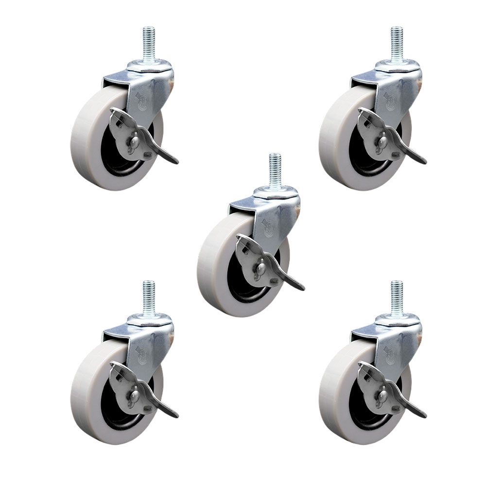 3 Inch Swivel Thermoplastic Rubber Caster Wheels and 1/2 Inch - 13 TPI x 1.5 Inch Threaded Stem Caster and Brake - 550 lbs. Total Capacity - Set of 5 - Service Caster Brand — photo 1