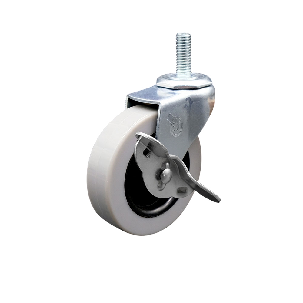 3 Inch Swivel Thermoplastic Rubber Caster Wheel and 1/2 Inch - 13 TPI x 1.5 Inch Threaded Stem Caster and Brake - 110 lbs. Per Caster - Service Caster Brand — photo 1