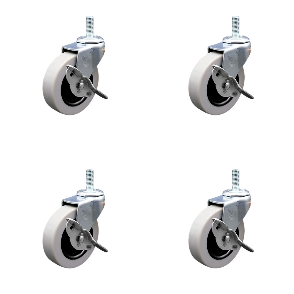 3 Inch Swivel Thermoplastic Rubber Caster Wheels and 3/8 Inch - 16 TPI x 1.5 Inch Threaded Stem Caster and Brake - 440 lbs. Total Capacity - Set of 4 - Service Caster Brand — photo 1
