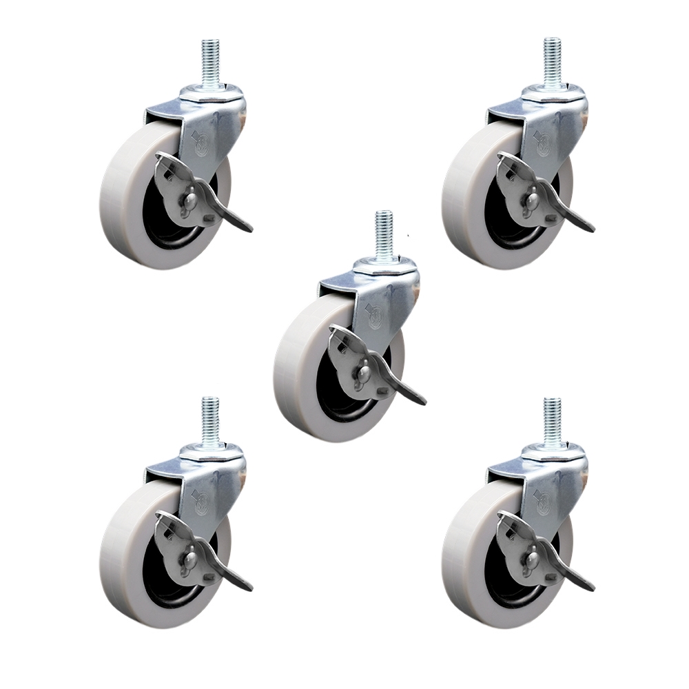 3 Inch Swivel Thermoplastic Rubber Caster Wheels and 3/8 Inch - 16 TPI x 1.5 Inch Threaded Stem Caster and Brake - 550 lbs. Total Capacity - Set of 5 - Service Caster Brand — photo 1