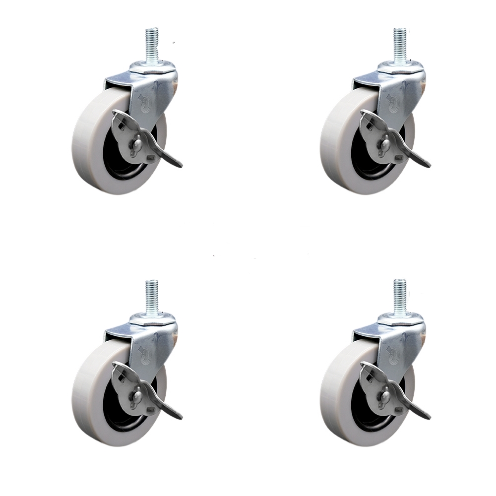 3 Inch Swivel Thermoplastic Rubber Caster Wheels and 5/16 Inch - 18 TPI x 1.5 Inch Threaded Stem Caster and Brake - 440 lbs. Total Capacity - Set of 4 - Service Caster Brand — photo 1