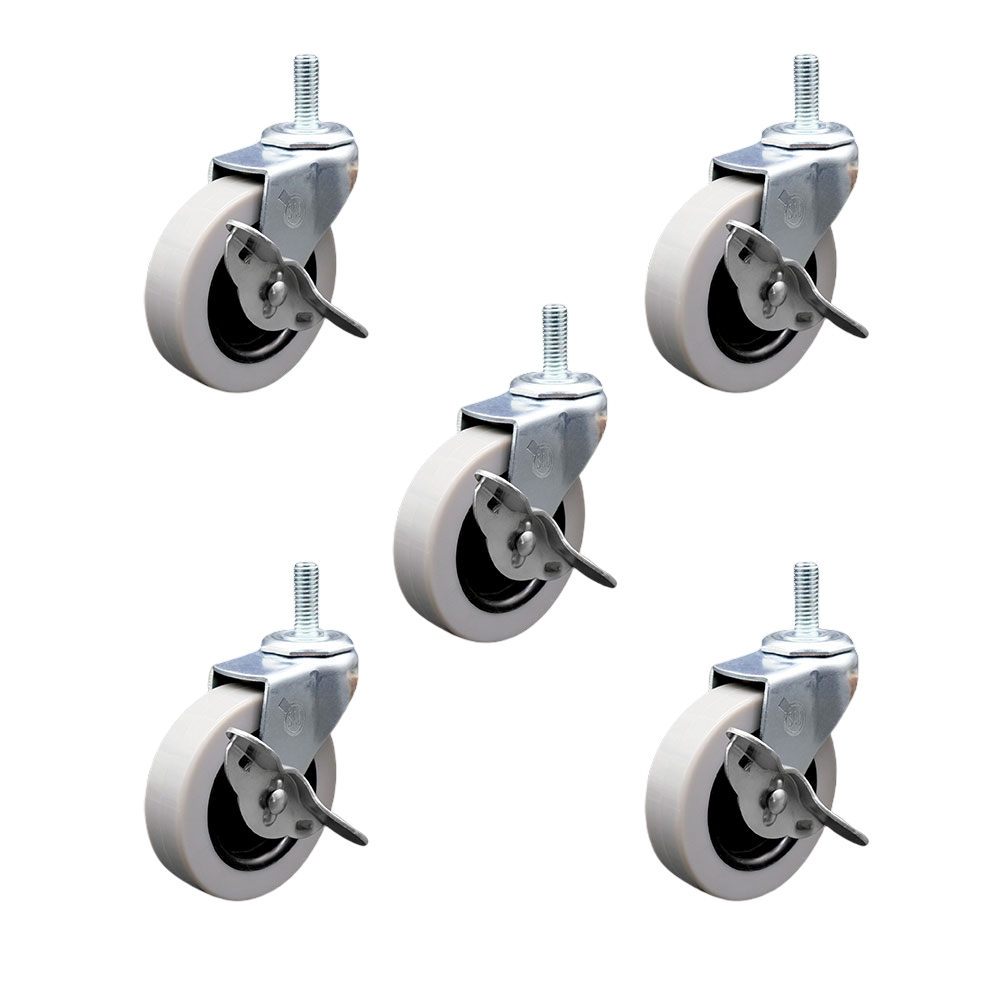 3 Inch Swivel Thermoplastic Rubber Caster Wheels and 5/16 Inch - 18 TPI x 1.5 Inch Threaded Stem Caster and Brake - 550 lbs. Total Capacity - Set of 5 - Service Caster Brand — photo 1
