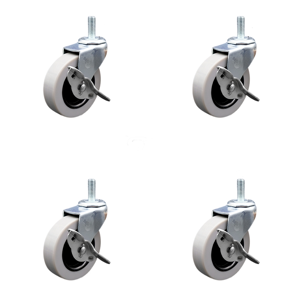 3 Inch Swivel Thermoplastic Rubber Caster Wheels and 10 mm - 1.50 TPI x 1.5 Inch Threaded Stem Caster and Brake - 440 lbs. Total Capacity - Set of 4 - Service Caster Brand — photo 1