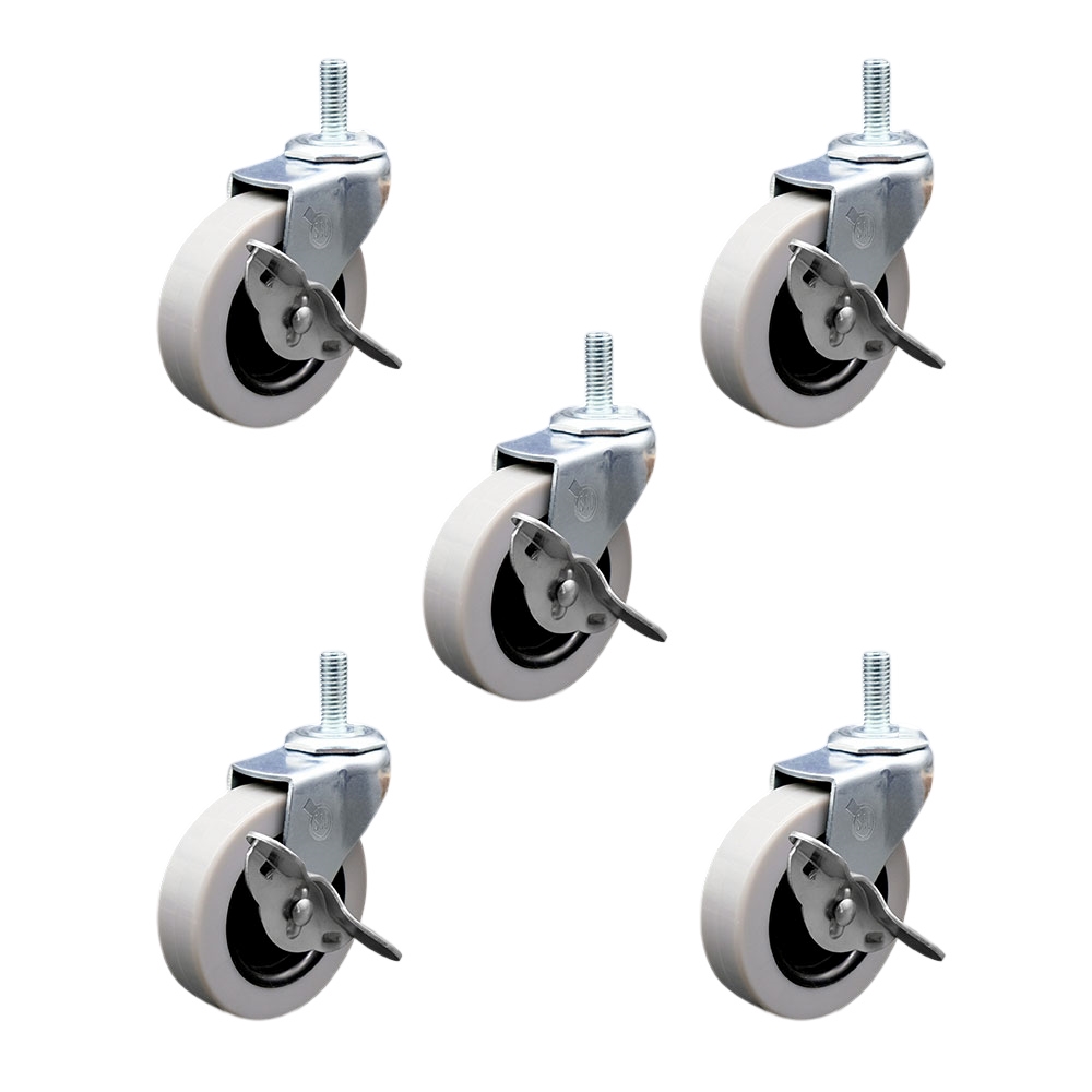 3 Inch Swivel Thermoplastic Rubber Caster Wheels and 10 mm - 1.50 TPI x 1.5 Inch Threaded Stem Caster and Brake - 550 lbs. Total Capacity - Set of 5 - Service Caster Brand — photo 1