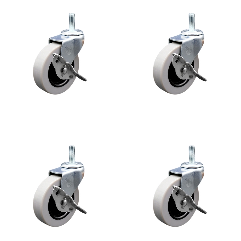 3 Inch Swivel Thermoplastic Rubber Caster Wheels and 12 mm - 1.75 TPI x 1.5 Inch Threaded Stem Caster and Brake - 440 lbs. Total Capacity - Set of 4 - Service Caster Brand — photo 1