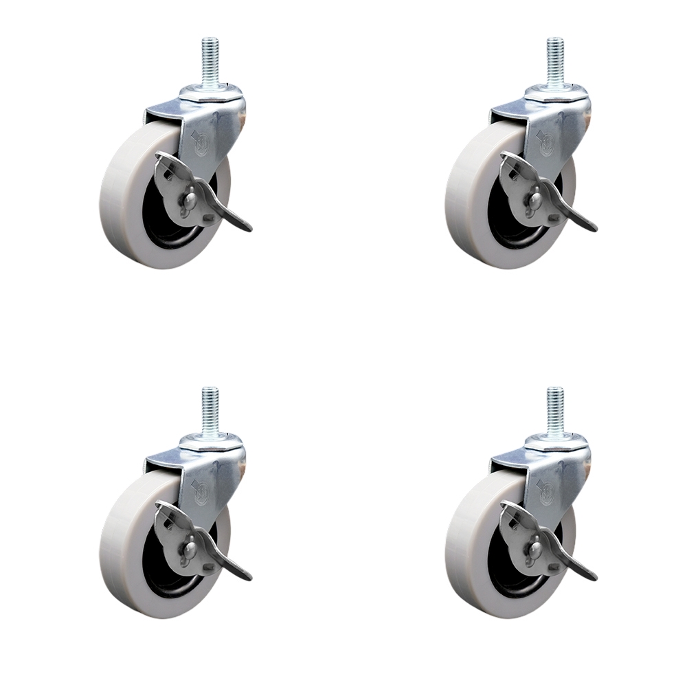 3 Inch Swivel Thermoplastic Rubber Caster Wheels and 8 mm - 1.25 TPI x 1.5 Inch Threaded Stem Caster and Brake - 440 lbs. Total Capacity - Set of 4 - Service Caster Brand — photo 1