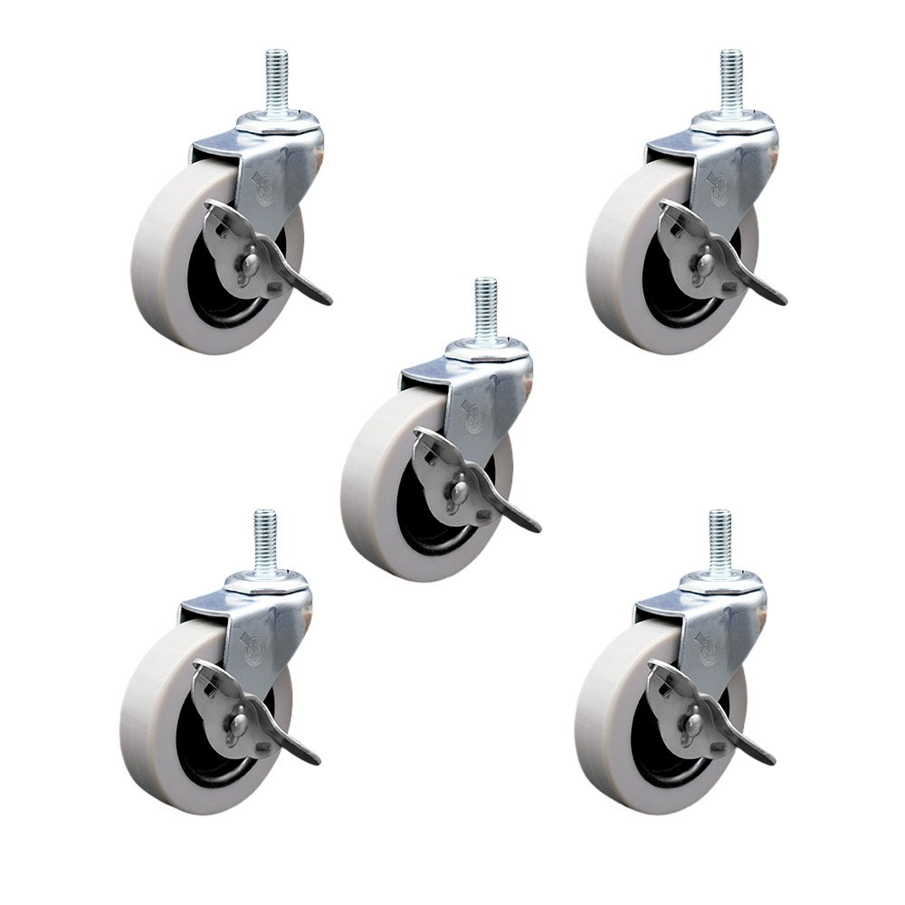 3 Inch Swivel Thermoplastic Rubber Caster Wheels and 8 mm - 1.25 TPI x 1.5 Inch Threaded Stem Caster and Brake - 550 lbs. Total Capacity - Set of 5 - Service Caster Brand — photo 1