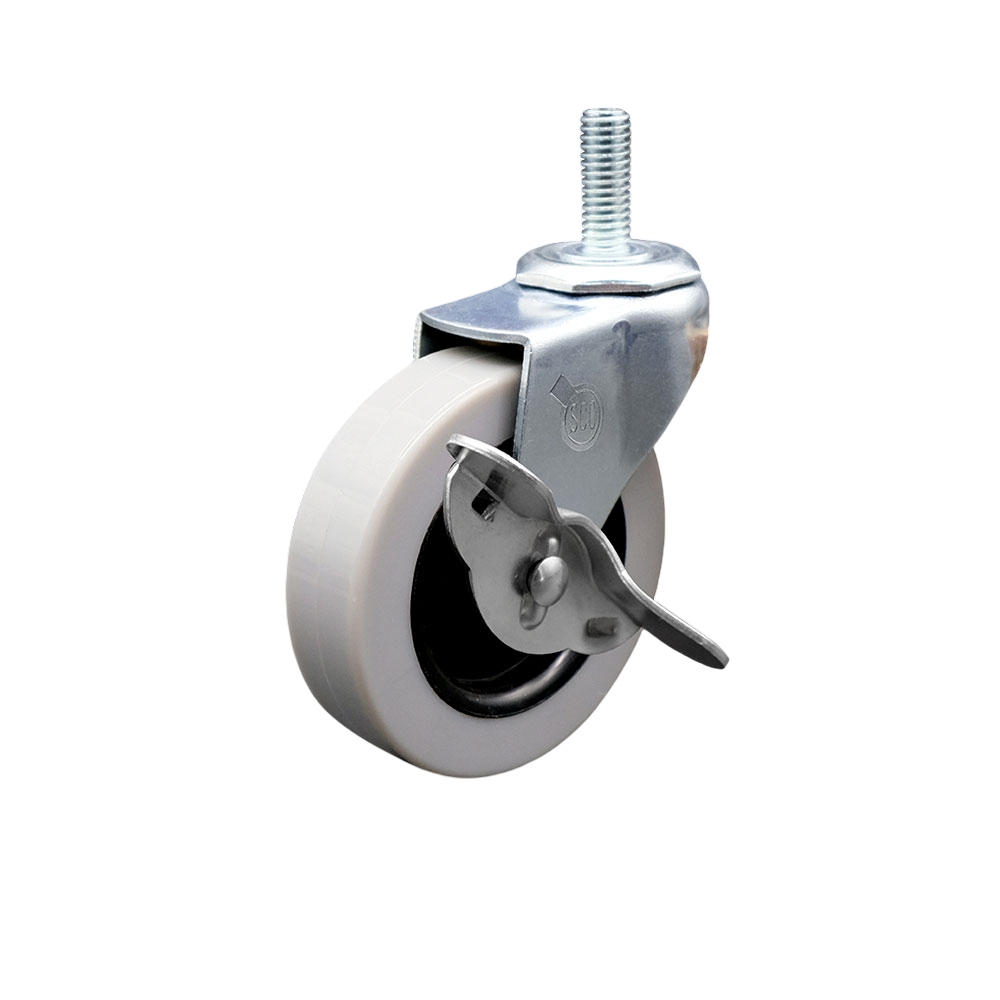 3 Inch Swivel Thermoplastic Rubber Caster Wheel and 8 mm - 1.25 TPI x 1.5 Inch Threaded Stem Caster and Brake - 110 lbs. Per Caster - Service Caster Brand — photo 1