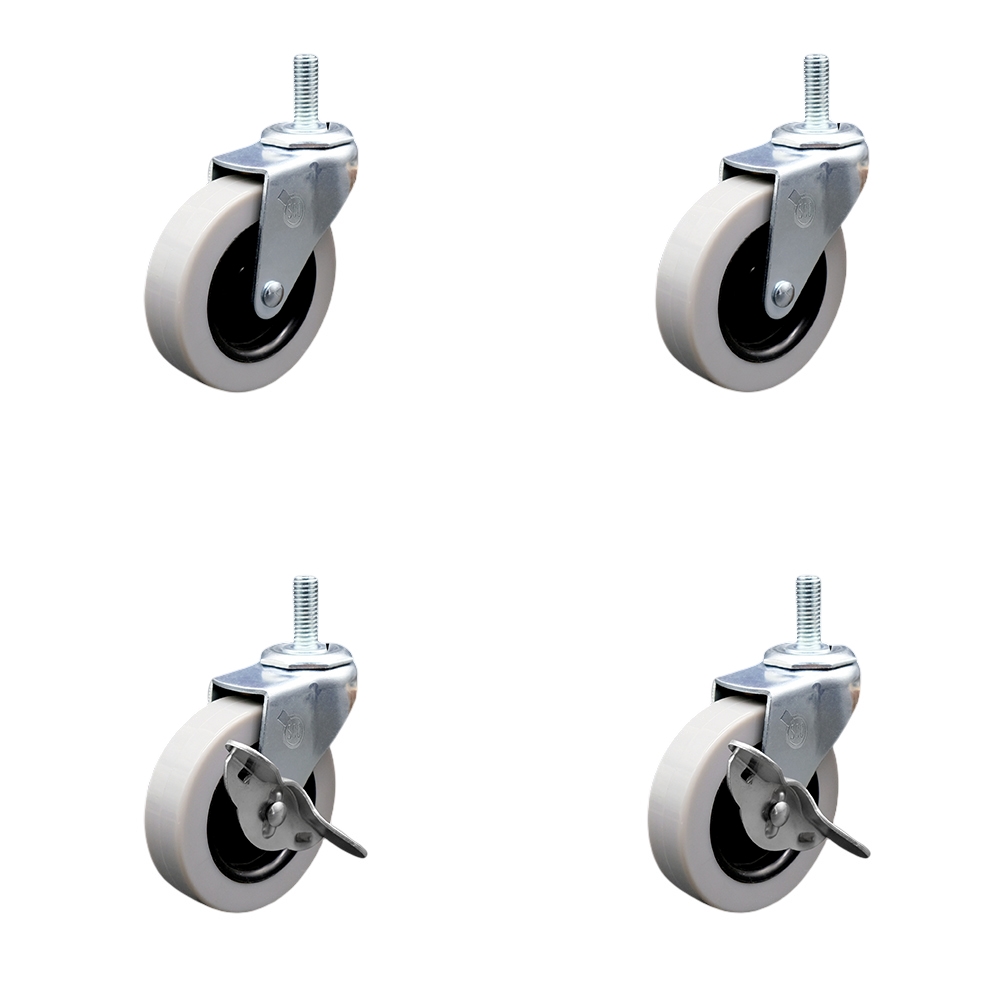 2 Inch Swivel Polyurethane Casters Set of 4 - 3/8 Inch - 16 TPI x 1 Inch Threaded Stem Casters - Includes 2 with Side Lock Brakes - 440 lbs. Total Capacity - Service Caster Brand — photo 1