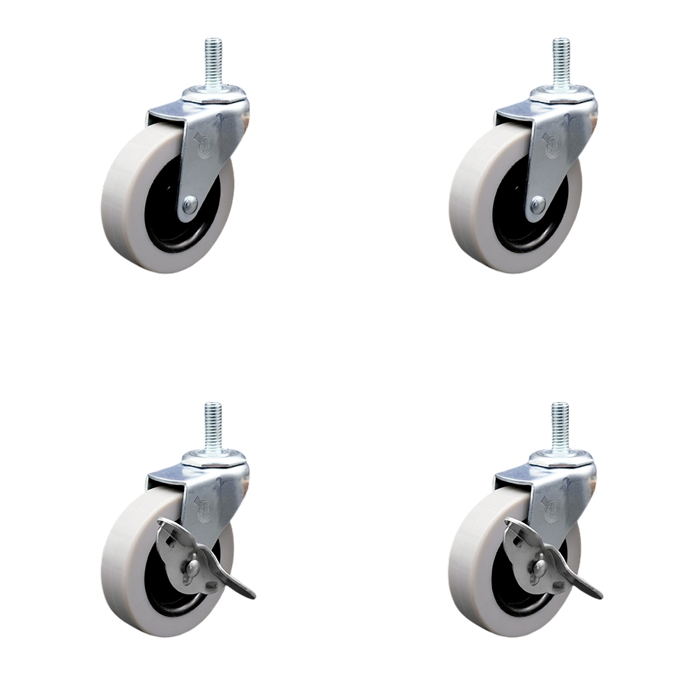 2 Inch Swivel Polyurethane Casters Set of 4 - 5/16 Inch - 18 TPI x 1 Inch Threaded Stem Casters - Includes 2 with Side Lock Brakes - 440 lbs. Total Capacity - Service Caster Brand — photo 1
