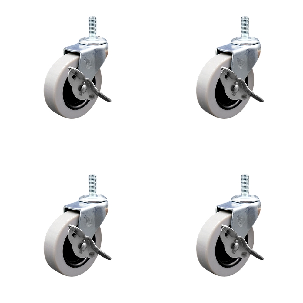 2 Inch Swivel Polyurethane Caster Wheels and 3/8 Inch - 16 TPI x 1 Inch Threaded Stem Caster and Brake - 440 lbs. Total Capacity - Set of 4 - Service Caster Brand — photo 1