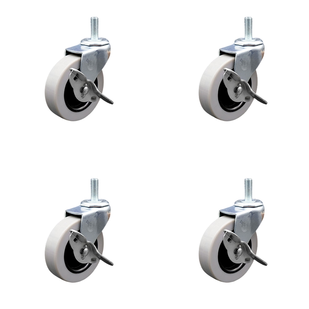 2 Inch Swivel Polyurethane Caster Wheels and 5/16 Inch - 18 TPI x 1 Inch Threaded Stem Caster and Brake - 440 lbs. Total Capacity - Set of 4 - Service Caster Brand — photo 1