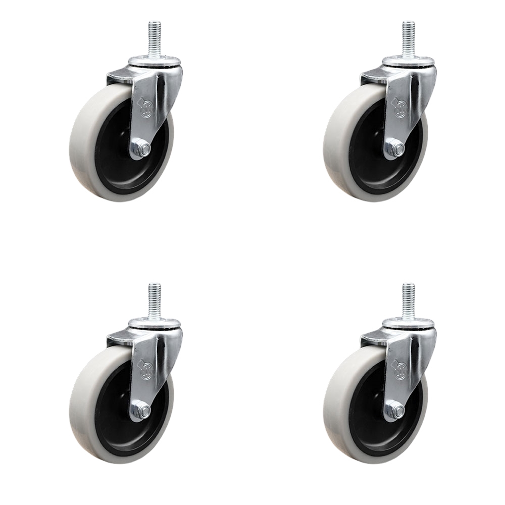 4 Inch Swivel Thermoplastic Rubber Caster Wheels and 1/2 Inch - 13 TPI x 1.5 Inch Threaded Stem Casters - 500 lbs. Total Capacity - Set of 4 - Service Caster Brand — photo 1