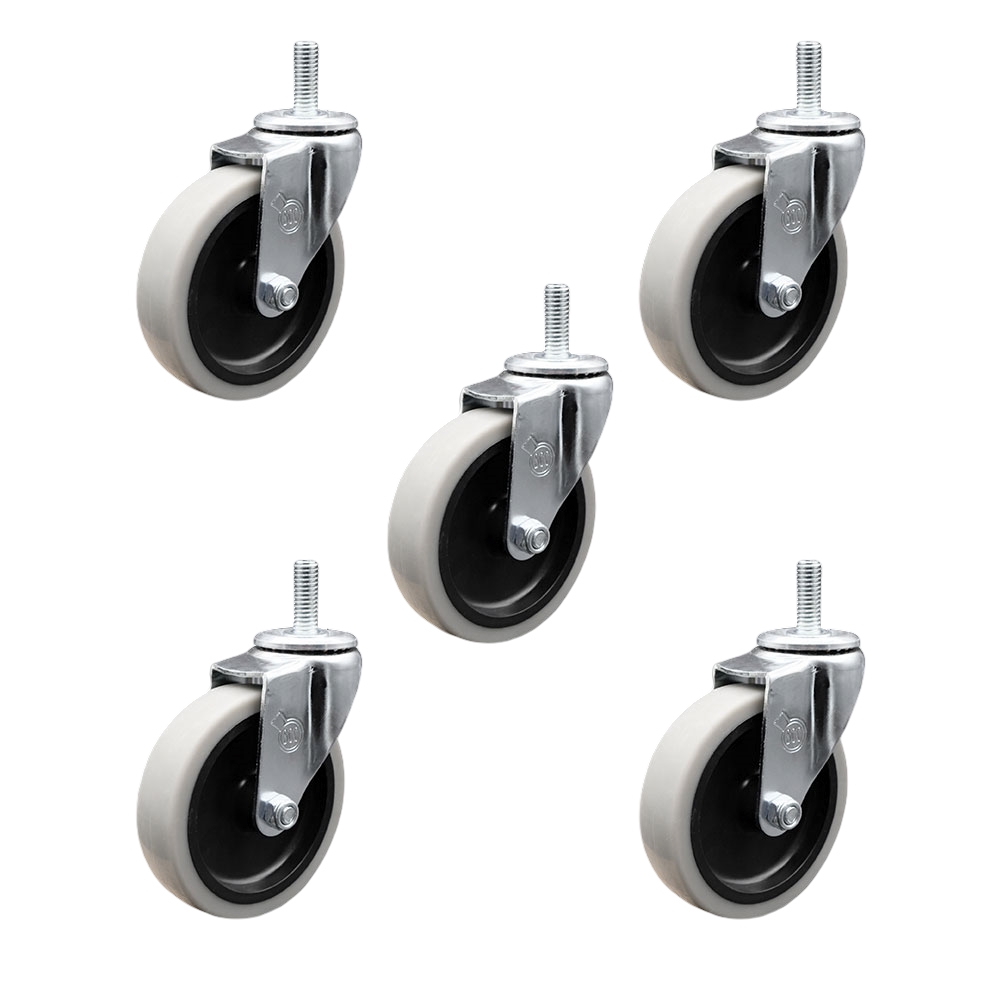 4 Inch Swivel Thermoplastic Rubber Caster Wheels and 1/2 Inch - 13 TPI x 1.5 Inch Threaded Stem Casters - 625 lbs. Total Capacity - Set of 5 - Service Caster Brand — photo 1