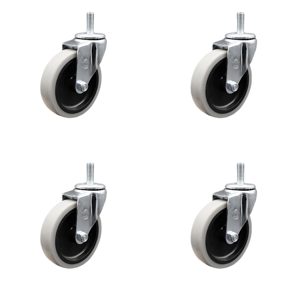 4 Inch Swivel Thermoplastic Rubber Caster Wheels and 3/8 Inch - 16 TPI x 1.5 Inch Threaded Stem Casters - 500 lbs. Total Capacity - Set of 4 - Service Caster Brand — photo 1