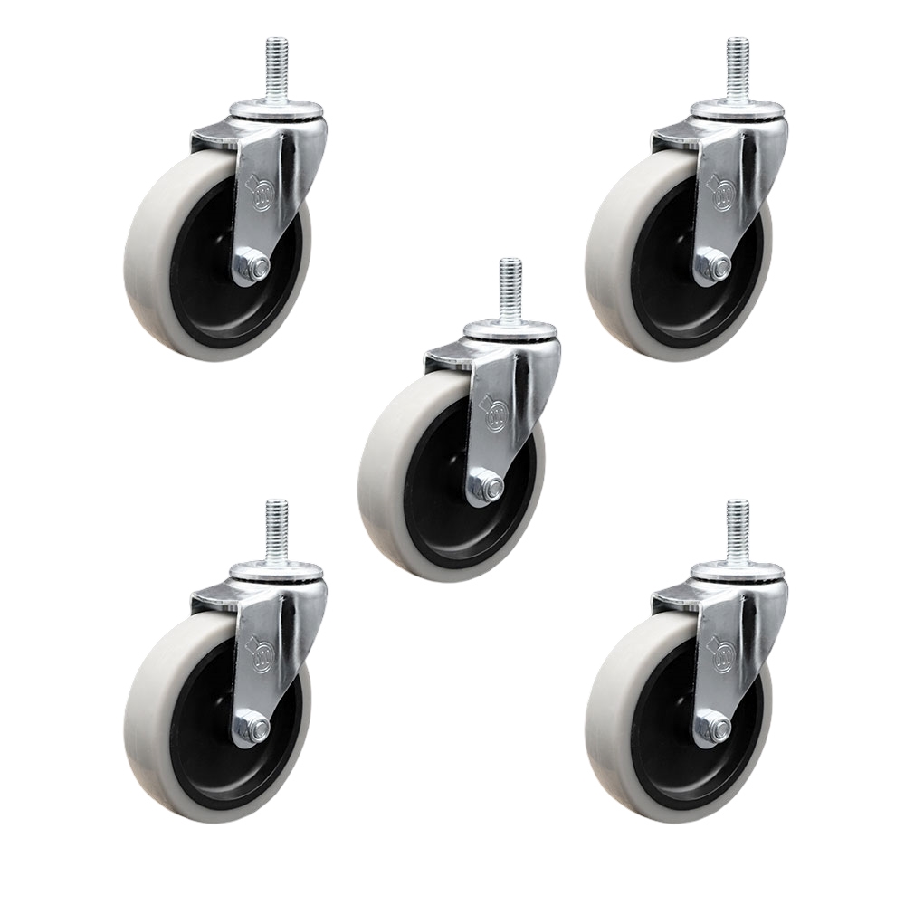 4 Inch Swivel Thermoplastic Rubber Caster Wheels and 3/8 Inch - 16 TPI x 1.5 Inch Threaded Stem Casters - 625 lbs. Total Capacity - Set of 5 - Service Caster Brand — photo 1