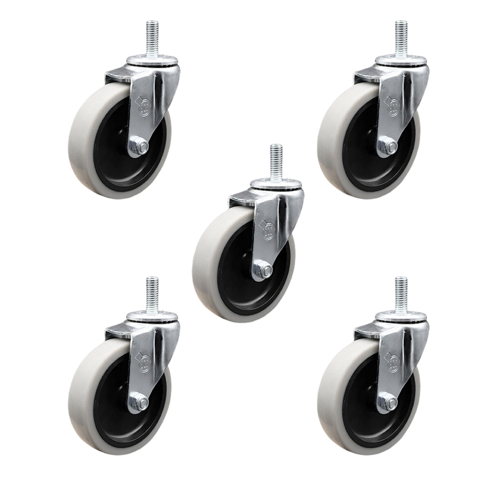 4 Inch Swivel Thermoplastic Rubber Caster Wheels and 5/16 Inch - 18 TPI x 1.5 Inch Threaded Stem Casters - 625 lbs. Total Capacity - Set of 5 - Service Caster Brand — photo 1