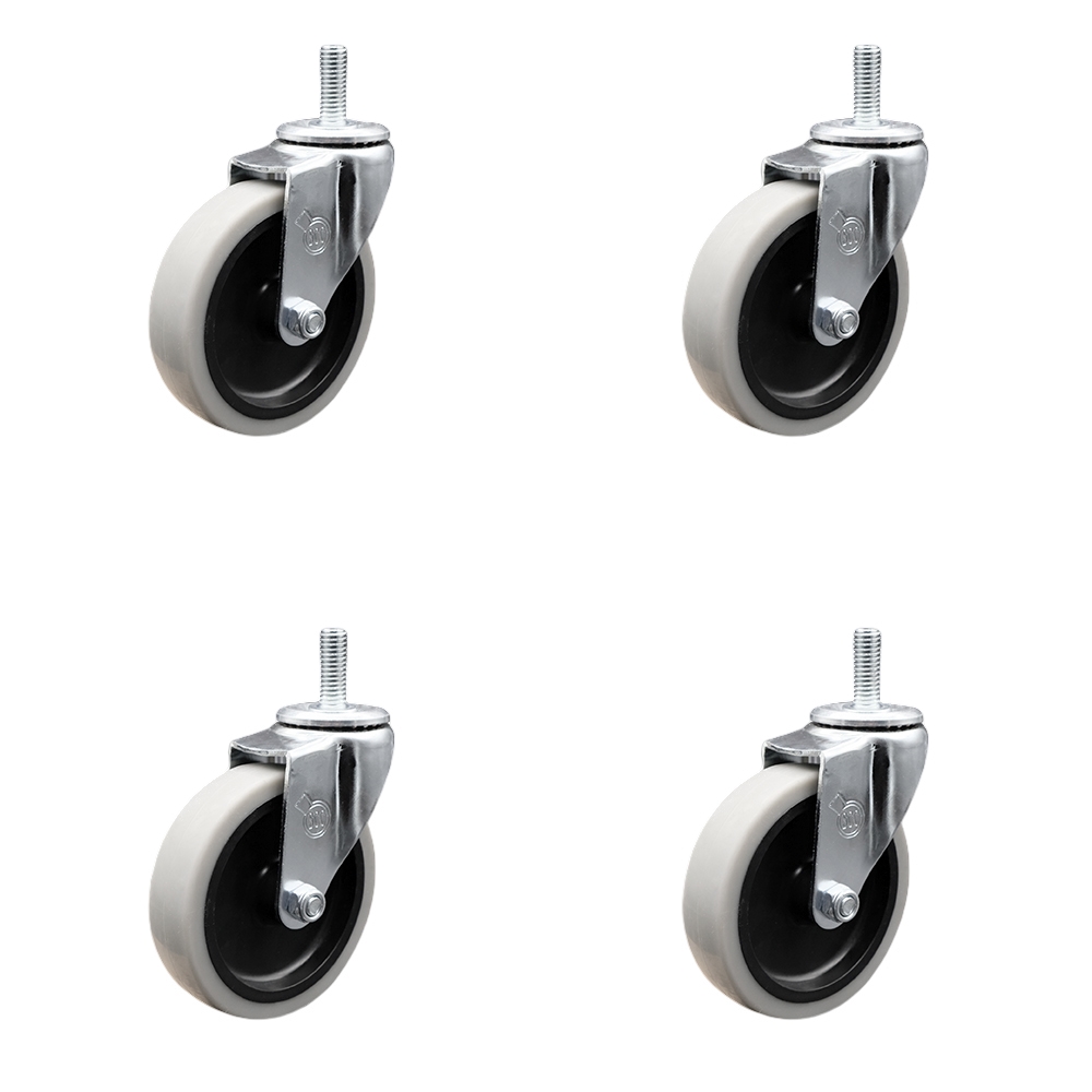 4 Inch Swivel Thermoplastic Rubber Caster Wheels and 10 mm - 1.50 TPI x 1.5 Inch Threaded Stem Casters - 500 lbs. Total Capacity - Set of 4 - Service Caster Brand — photo 1