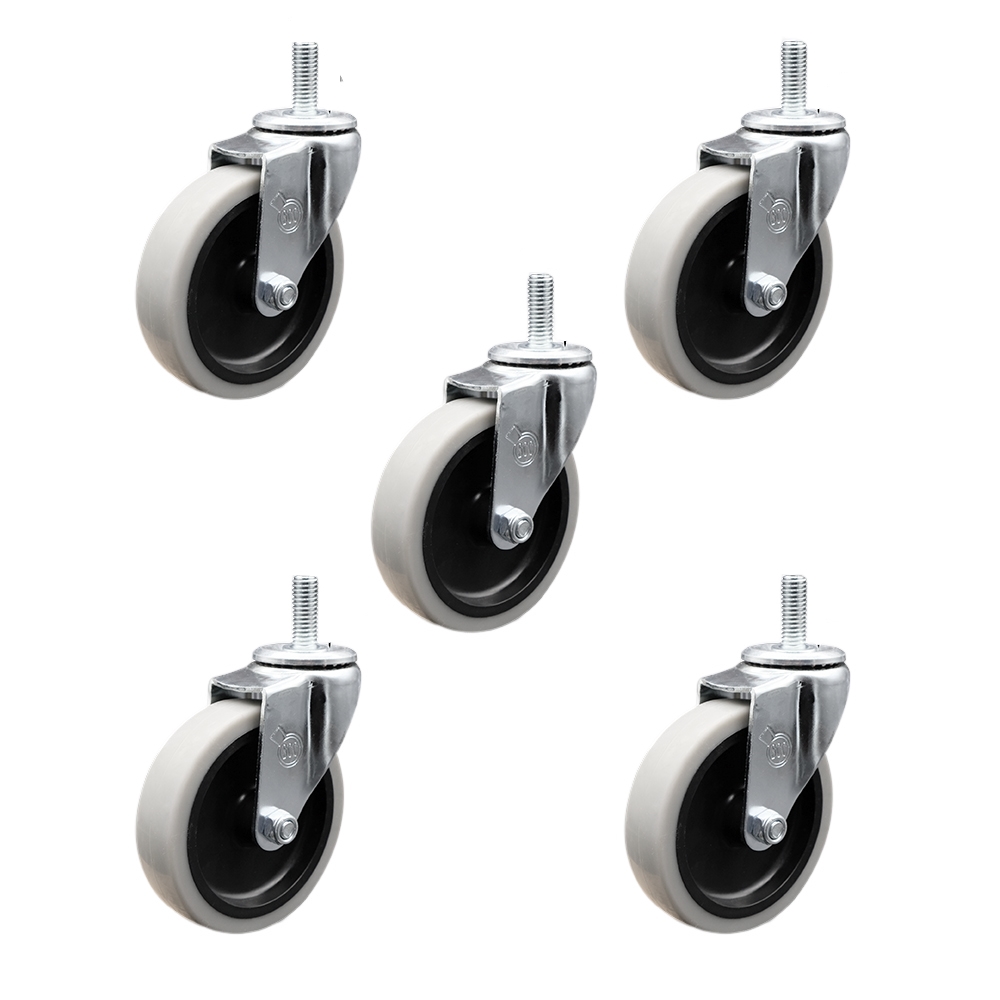 4 Inch Swivel Thermoplastic Rubber Caster Wheels and 10 mm - 1.50 TPI x 1.5 Inch Threaded Stem Casters - 625 lbs. Total Capacity - Set of 5 - Service Caster Brand — photo 1