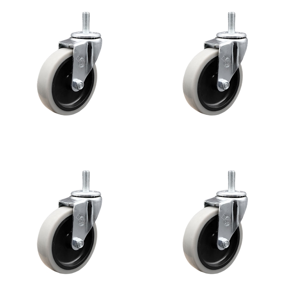 4 Inch Swivel Thermoplastic Rubber Caster Wheels and 12 mm - 1.75 TPI x 1.5 Inch Threaded Stem Casters - 500 lbs. Total Capacity - Set of 4 - Service Caster Brand — photo 1