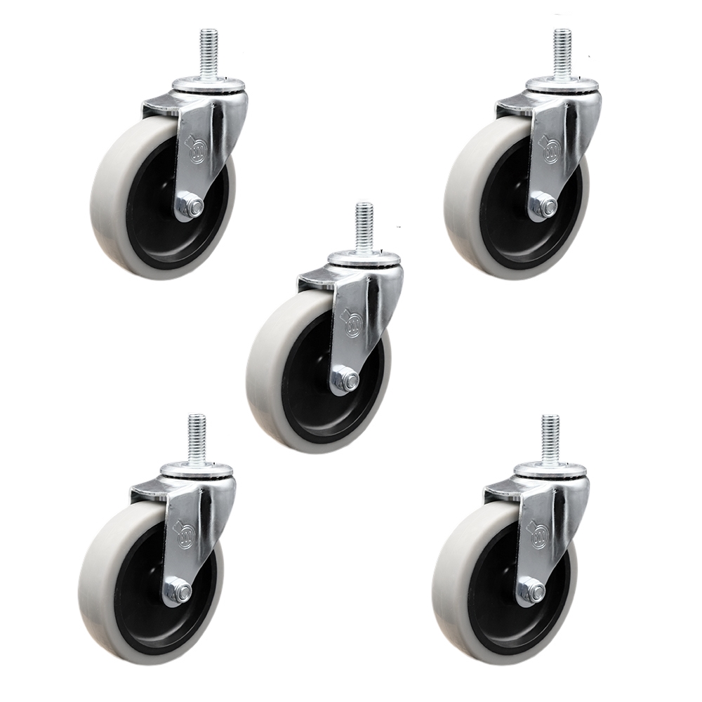 4 Inch Swivel Thermoplastic Rubber Caster Wheels and 12 mm - 1.75 TPI x 1.5 Inch Threaded Stem Casters - 625 lbs. Total Capacity - Set of 5 - Service Caster Brand — photo 1