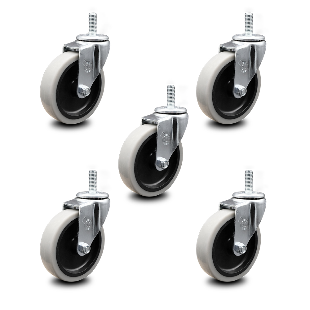 4 Inch Swivel Thermoplastic Rubber Caster Wheels and 8 mm - 1.25 TPI x 1.5 Inch Threaded Stem Casters - 625 lbs. Total Capacity - Set of 5 - Service Caster Brand — photo 1