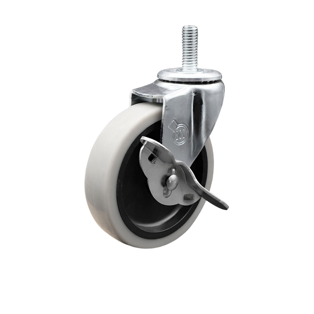 4 Inch Swivel Thermoplastic Rubber Caster Wheel and 1/2 Inch - 13 TPI x 1.5 Inch Threaded Stem Caster and Brake - 125 lbs. Per Caster - Service Caster Brand — photo 1