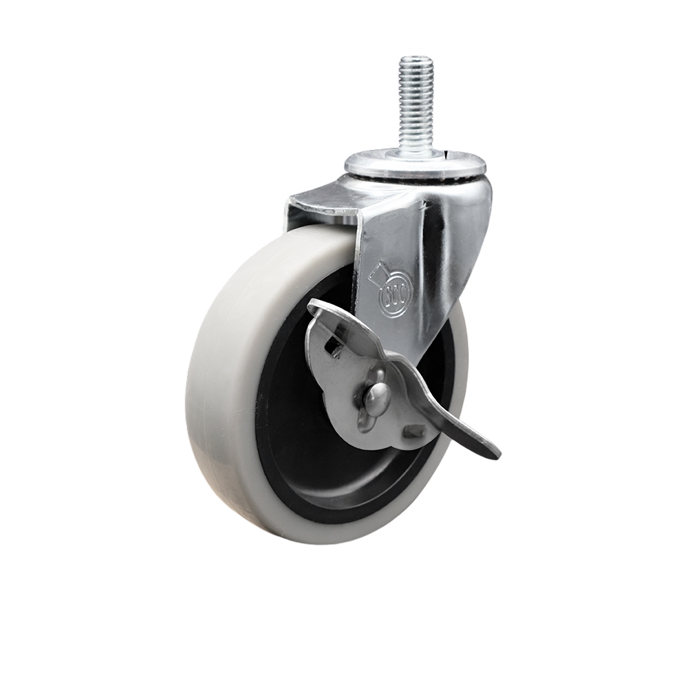 Service Caster Brand Replacement for Colson Caster 1.04354.441 BRK3 - 4 Inch Swivel Thermoplastic Rubber Caster and 3/8 - 16 TPI x 1.5 Threaded Stem and Brake - 125 lbs./caster — photo 1