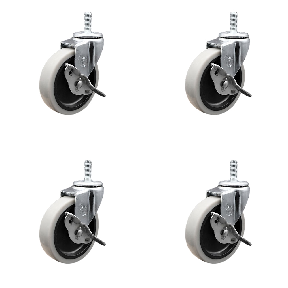 4 Inch Swivel Thermoplastic Rubber Caster Wheels and 5/16 Inch - 18 TPI x 1.5 Inch Threaded Stem Caster and Brake - 500 lbs. Total Capacity - Set of 4 - Service Caster Brand — photo 1