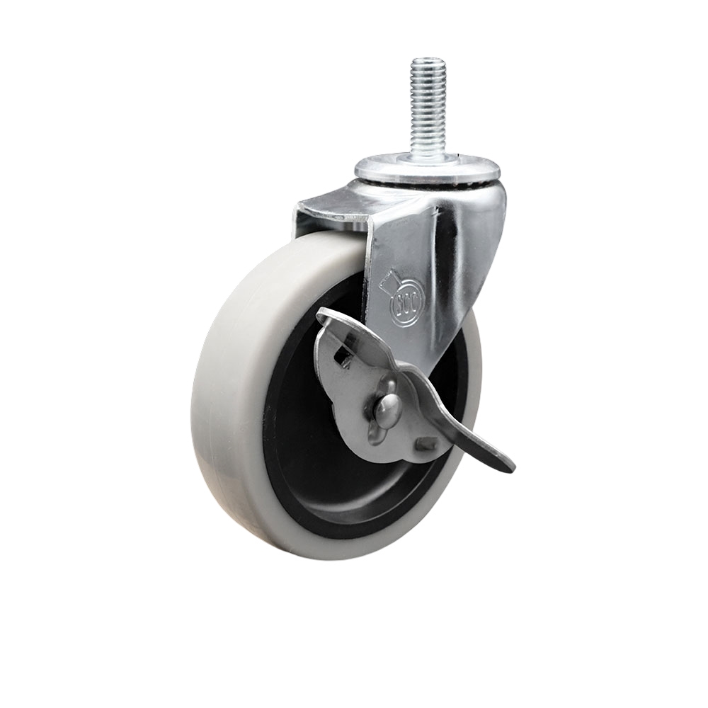 4 Inch Swivel Thermoplastic Rubber Caster Wheel and 5/16 Inch - 18 TPI x 1.5 Inch Threaded Stem Caster and Brake - 125 lbs. Per Caster - Service Caster Brand — photo 1
