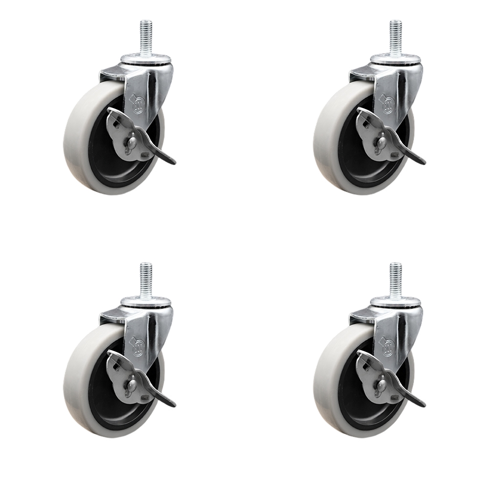 4 Inch Swivel Thermoplastic Rubber Caster Wheels and 8 mm - 1.25 TPI x 1.5 Inch Threaded Stem Caster and Brake - 500 lbs. Total Capacity - Set of 4 - Service Caster Brand — photo 1