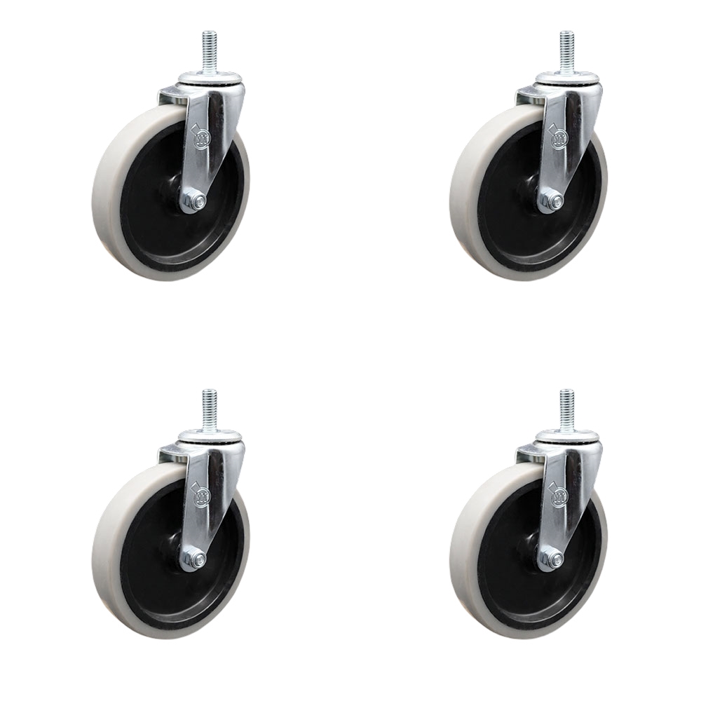 5 Inch Swivel Thermoplastic Rubber Caster Wheels and 1/2 Inch - 13 TPI x 1.5 Inch Threaded Stem Casters - 520 lbs. Total Capacity - Set of 4 - Service Caster Brand — photo 1