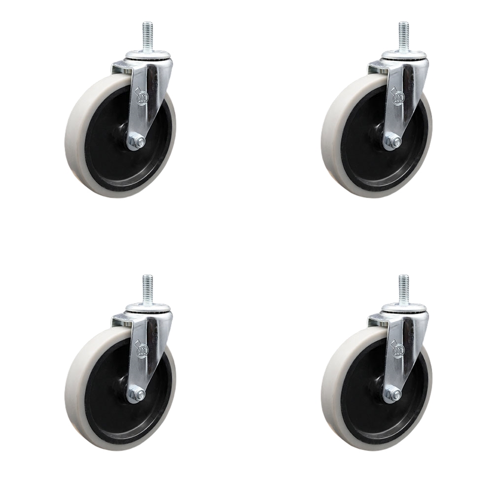 5 Inch Swivel Thermoplastic Rubber Caster Wheels and 3/8 Inch - 16 TPI x 1.5 Inch Threaded Stem Casters - 520 lbs. Total Capacity - Set of 4 - Service Caster Brand — photo 1