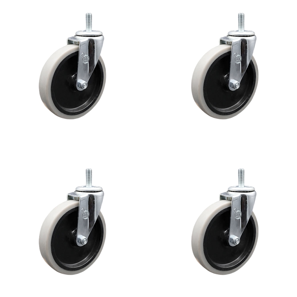 5 Inch Swivel Thermoplastic Rubber Caster Wheels and 5/16 Inch - 18 TPI x 1.5 Inch Threaded Stem Casters - 520 lbs. Total Capacity - Set of 4 - Service Caster Brand — photo 1