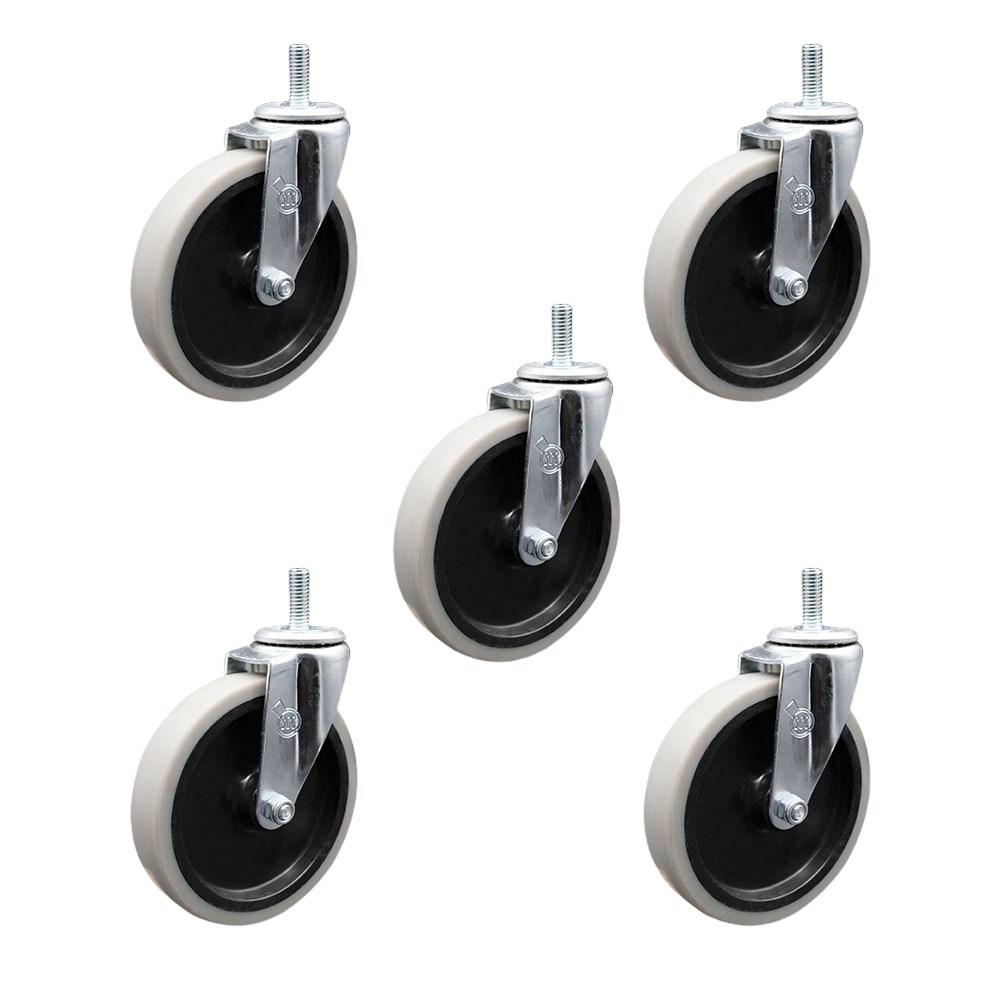 5 Inch Swivel Thermoplastic Rubber Caster Wheels and 5/16 Inch - 18 TPI x 1.5 Inch Threaded Stem Casters - 650 lbs. Total Capacity - Set of 5 - Service Caster Brand — photo 1