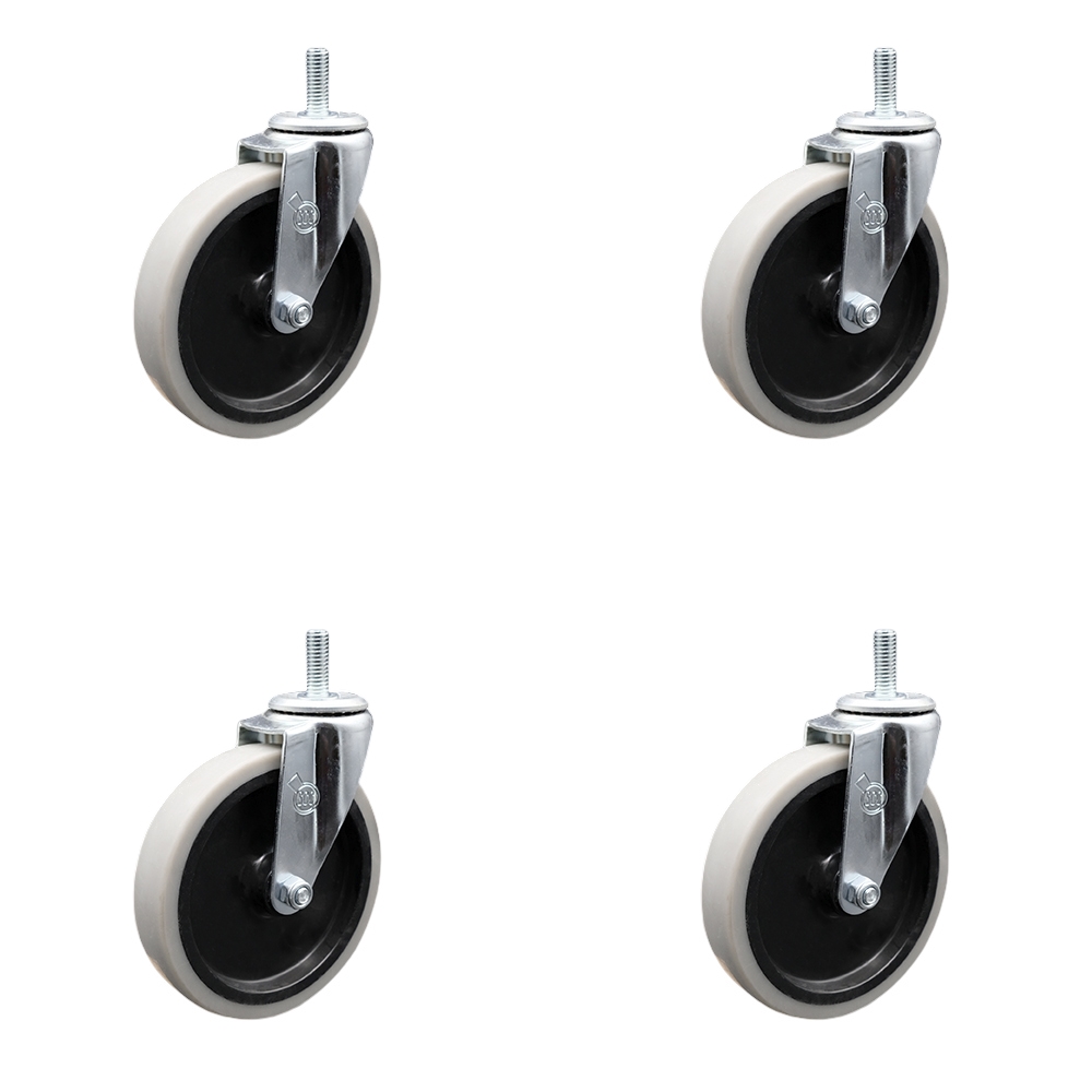 5 Inch Swivel Thermoplastic Rubber Caster Wheels and 10 mm - 1.50 TPI x 1.5 Inch Threaded Stem Casters - 520 lbs. Total Capacity - Set of 4 - Service Caster Brand — photo 1