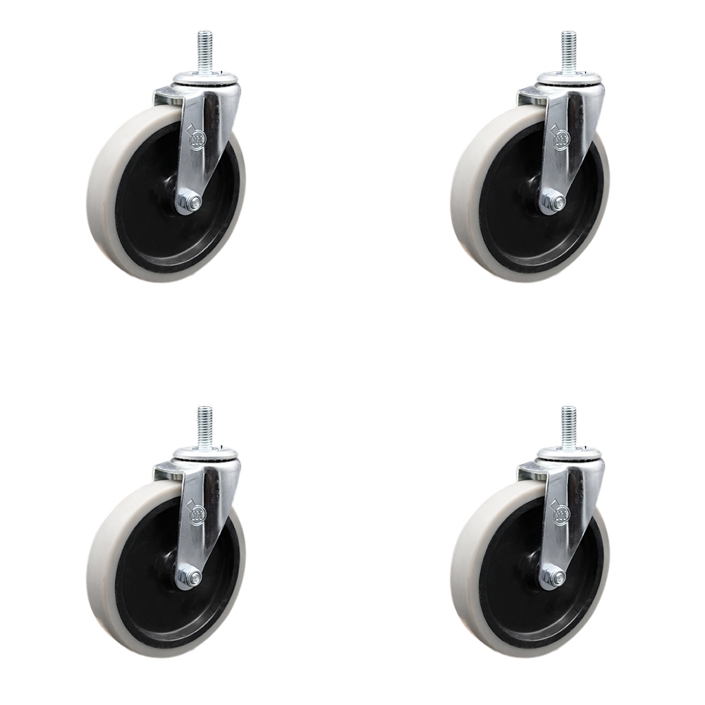 5 Inch Swivel Thermoplastic Rubber Caster Wheels and 12 mm - 1.75 TPI x 1.5 Inch Threaded Stem Casters - 520 lbs. Total Capacity - Set of 4 - Service Caster Brand — photo 1