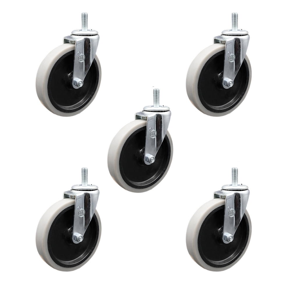 5 Inch Swivel Thermoplastic Rubber Caster Wheels and 12 mm - 1.75 TPI x 1.5 Inch Threaded Stem Casters - 650 lbs. Total Capacity - Set of 5 - Service Caster Brand — photo 1