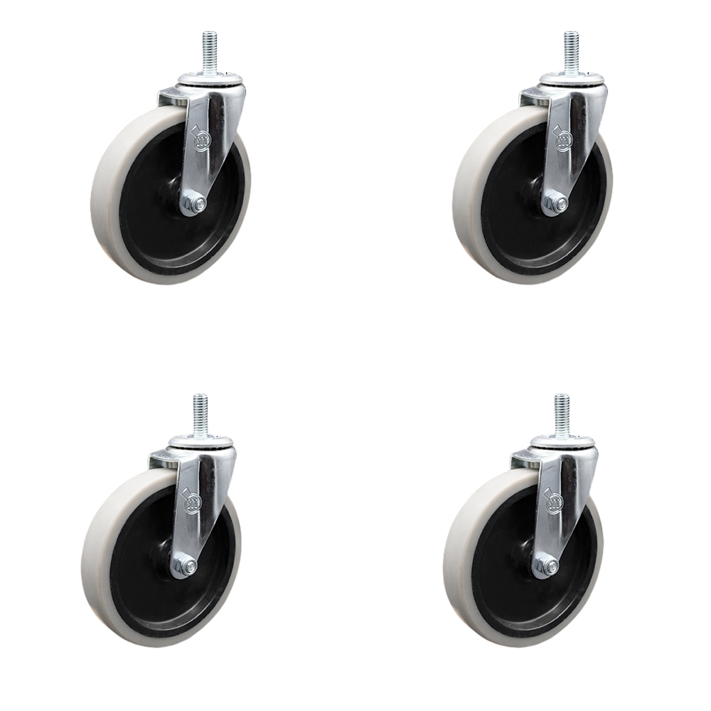 5 Inch Swivel Thermoplastic Rubber Caster Wheels and 8 mm - 1.25 TPI x 1.5 Inch Threaded Stem Casters - 520 lbs. Total Capacity - Set of 4 - Service Caster Brand — photo 1