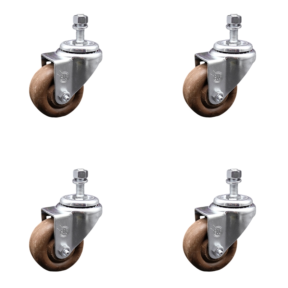 High Temp Glass Filled Nylon Swivel Threaded Stem Caster Set of 4 w/3" x 1.25" Brown Wheels and 1/2" Stems - Includes 4 Swivel - 1400 lbs Total Capacity - Service Caster Brand — photo 1