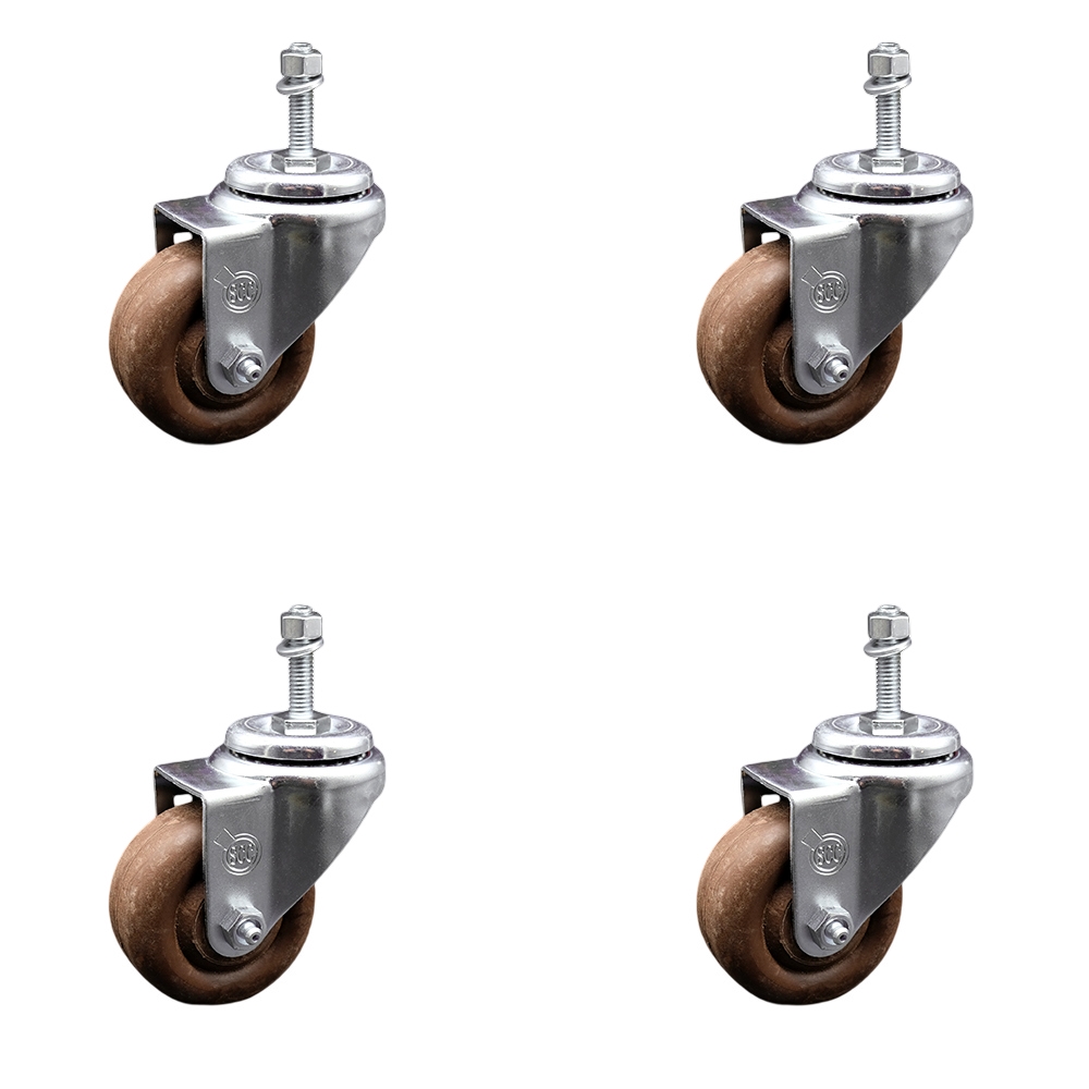 High Temp Glass Filled Nylon Swivel Threaded Stem Caster Set of 4 w/3" x 1.25" Brown Wheels and 3/8" Stems - Includes 4 Swivel - 1400 lbs Total Capacity - Service Caster Brand — photo 1
