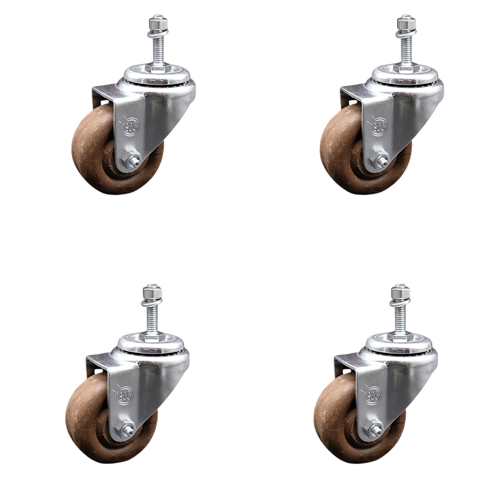 High Temp Glass Filled Nylon Swivel Threaded Stem Caster Set of 4 w/3" x 1.25" Brown Wheels and 10mm Stems - Includes 4 Swivel - 1400 lbs Total Capacity - Service Caster Brand — photo 1
