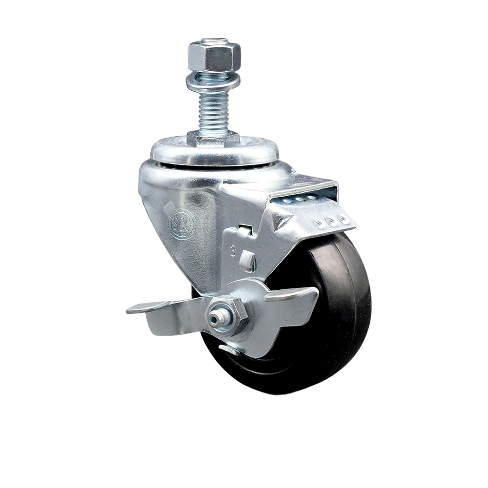3" Swivel Caster with 12mm Threaded Stem, Hard Rubber Wheel and Brake - 275 lbs. Capacity - Service Caster Brand — photo 1
