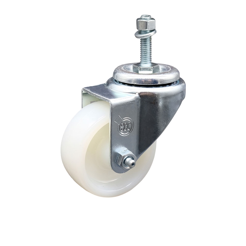 Nylon Swivel Threaded Stem Caster w/3" x 1.25" White Wheel and 10MM Metric Stem - 300 lbs Capacity/Caster - Service Caster Brand — photo 1