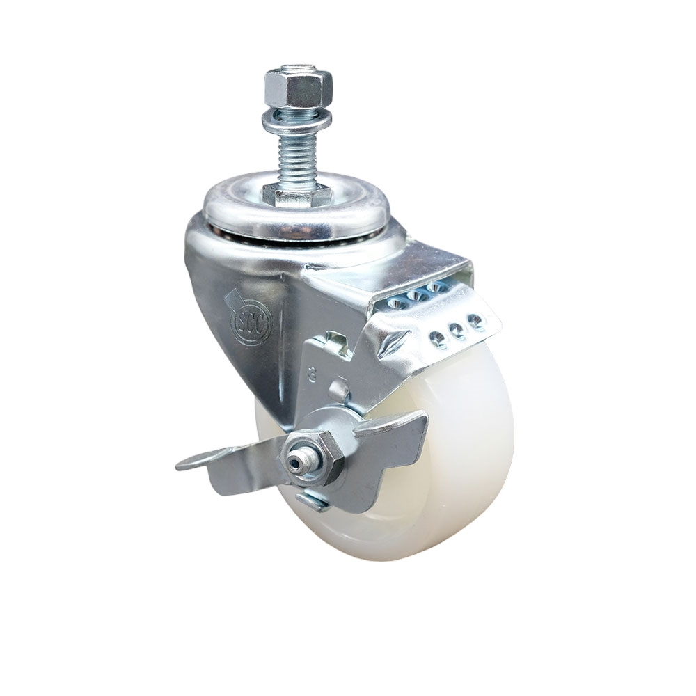 3" Swivel Caster with 1/2" Threaded Stem, White Nylon Wheel and Brake - 300 lbs. Capacity - Service Caster Brand" — photo 1