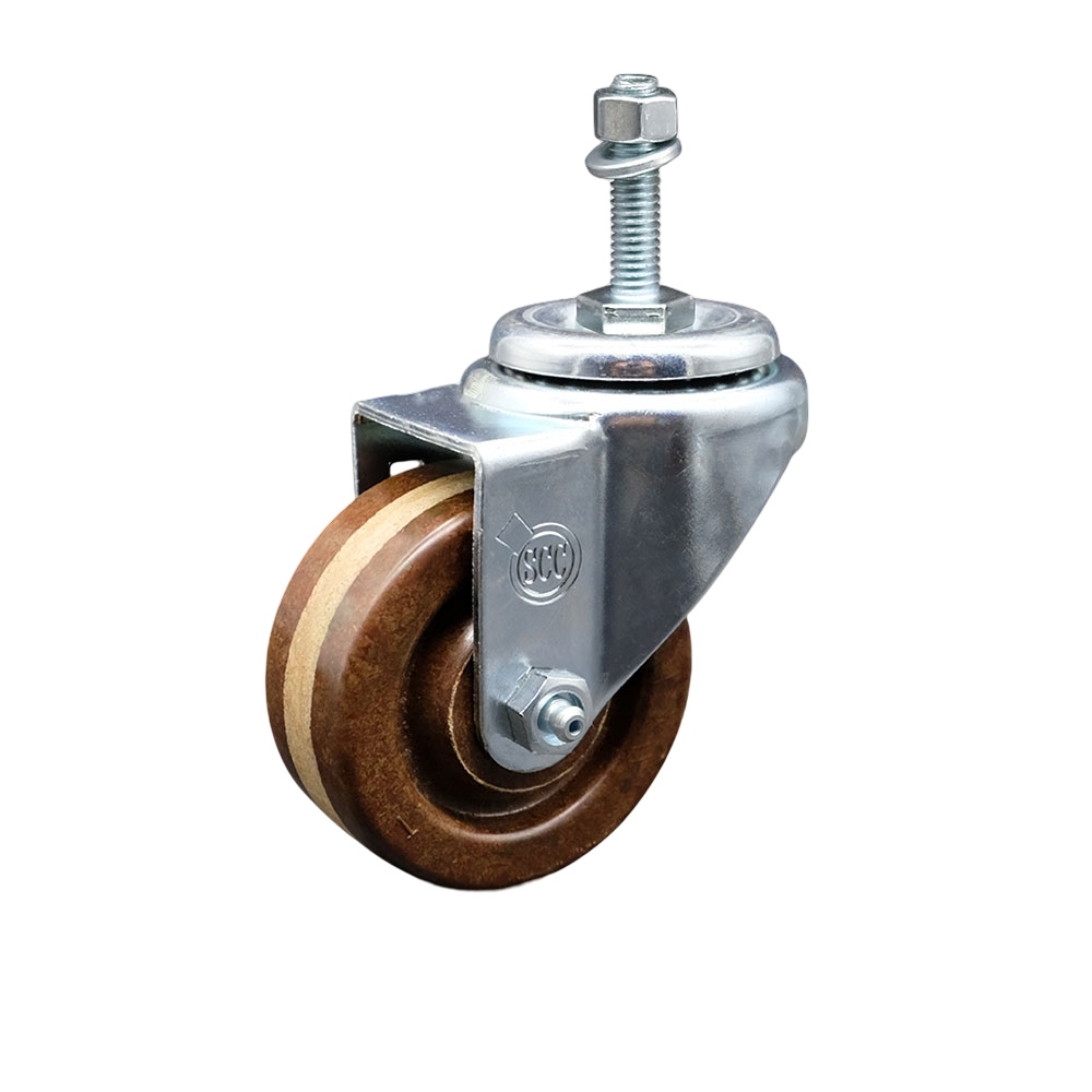 High Temperature Phenolic Swivel Threaded Stem Caster w/Roller Bearing - 3" x 1.25" Brown Wheel and 3/8" Stem - 300 lbs Capacity/Caster - Service Caster Brand — photo 1