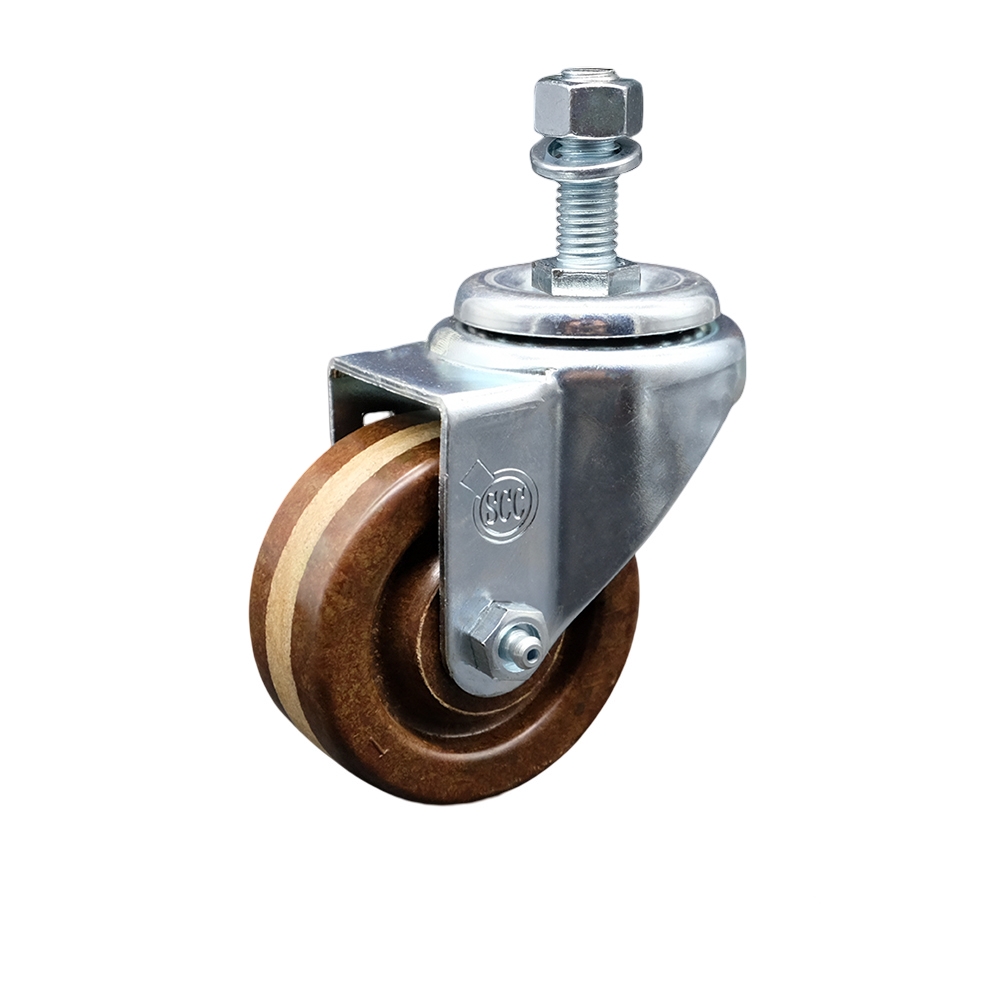 High Temperature Phenolic Swivel Threaded Stem Caster w/Roller Bearing - 3" x 1.25" Brown Wheel and 12MM Metric Stem - 300 lbs Capacity/Caster - Service Caster Brand — photo 1