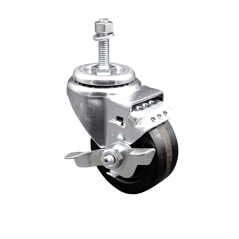 3" Swivel Caster with 10mm Threaded Stem, Phenolic Wheel and Brake - 300 lbs. Capacity - Service Caster Brand — photo 1
